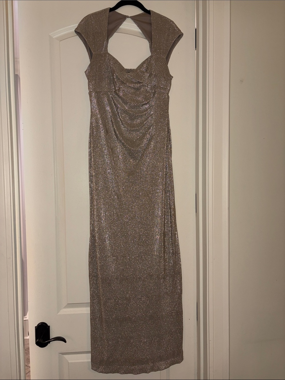 Glitter Draped Maxi Dress in Gold